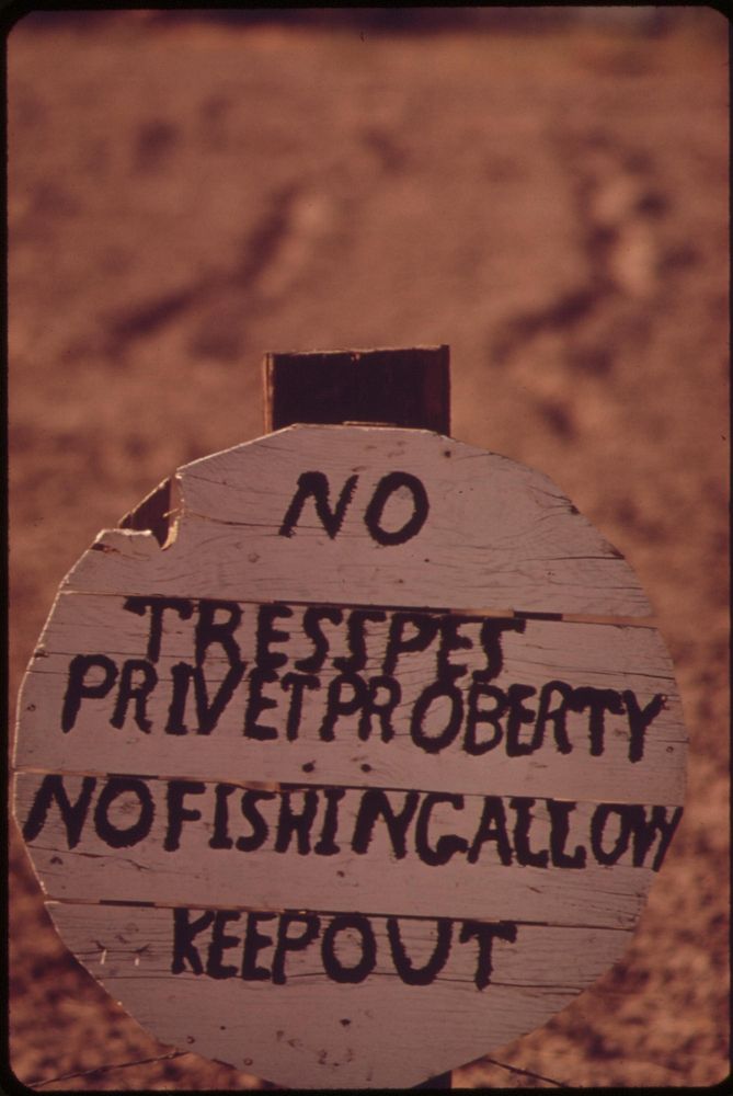 Sign along the Colorado River--misspelled but clear, May 1972. Photographer: O'Rear, Charles. Original public domain image…