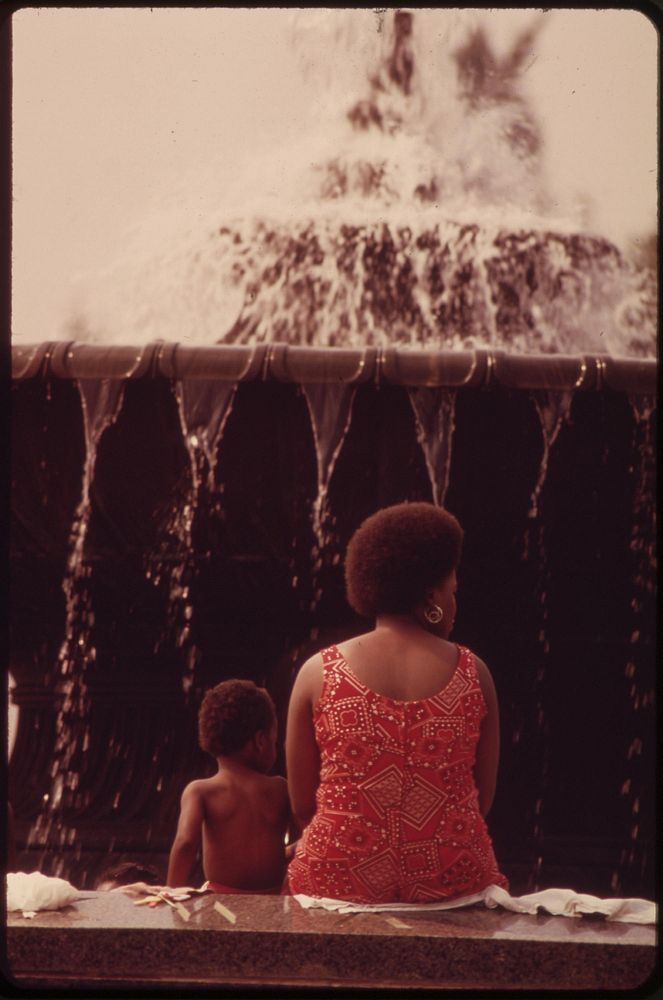 Cooling Off Beside Fountain At Philadelphia Museum Of Art, August 1973. Photographer: Swanson, Dick. Original public domain…