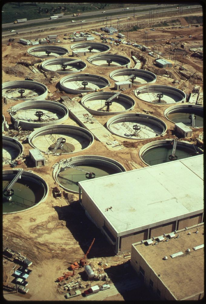 Sewage Treatment Plant At Blue Plaines, MD, Is Being Expanded, April 1973. Photographer: Swanson, Dick. Original public…