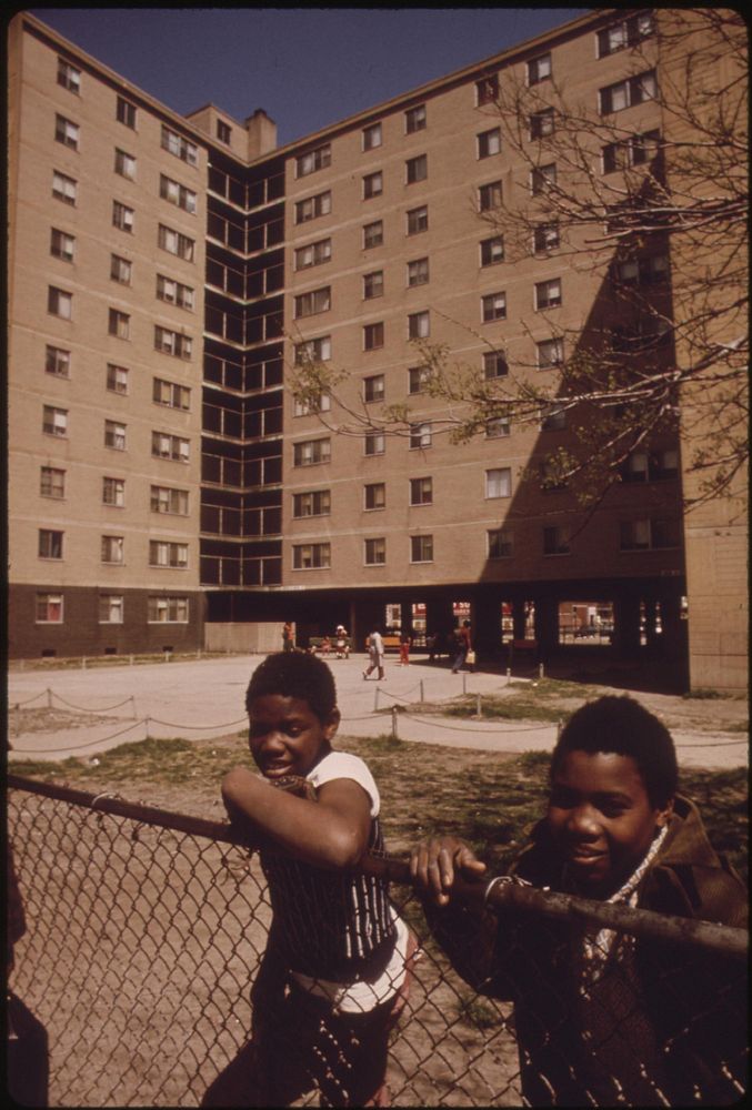 Black Youngsters Outside The Stateway Gardens Highrise Housing Project On Chicago's South Side, 05/1973. Photographer:…