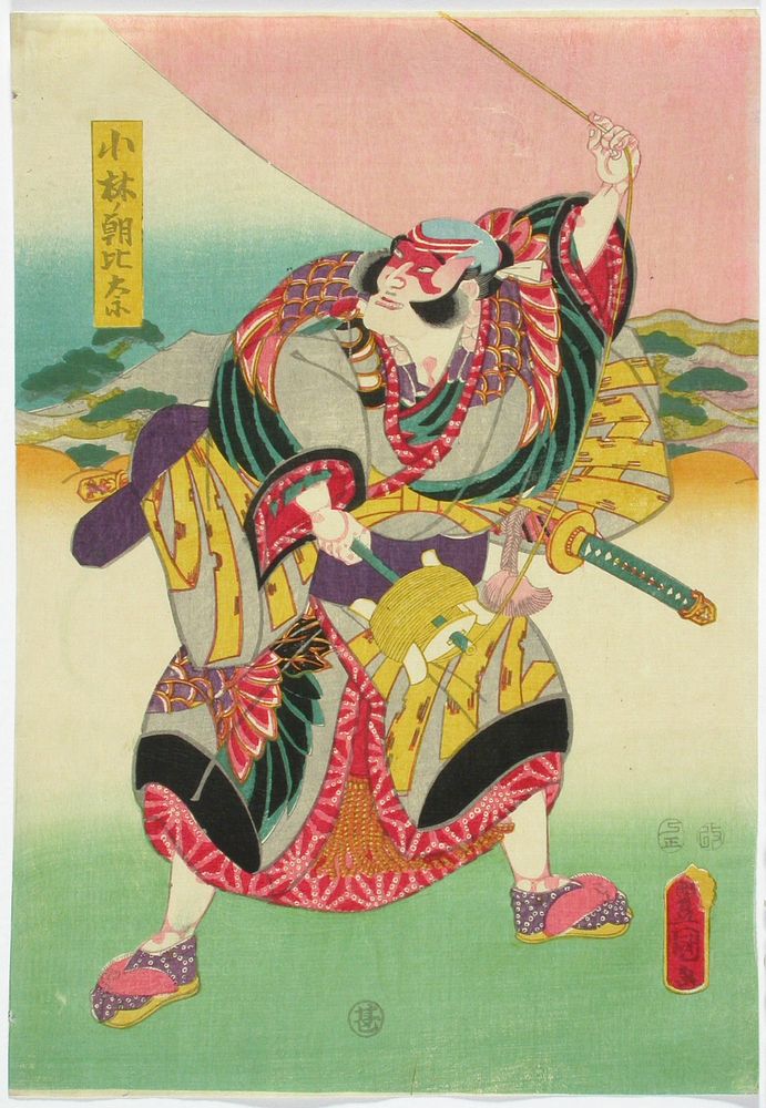 Näyttelijä nakamura denzo näytelmässä azumakagami soga no sewagoto (sogan suvun historia), 1857, by Utagawa Kunisada
