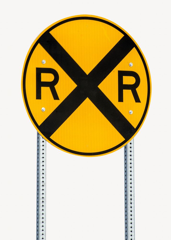 Railroad crossing sign isolated image on white