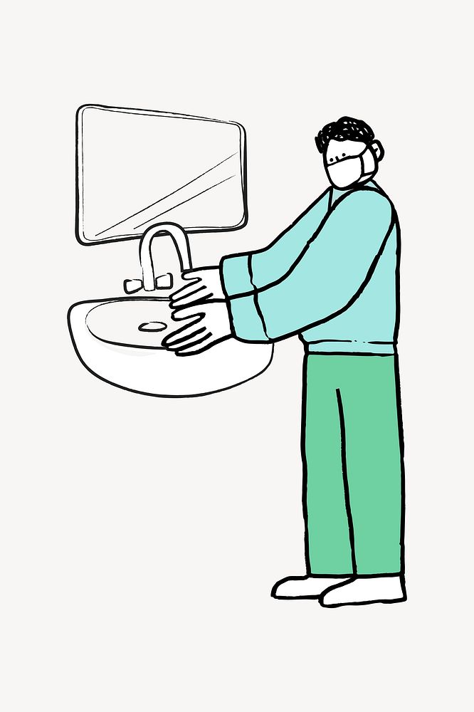 Wash your hands doodle collage element vector