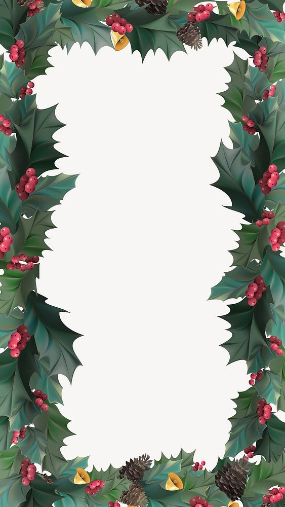 Christmas frame iPhone wallpaper, holly berry clipart vector
