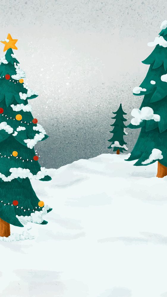 Christmas trees iPhone wallpaper, cute Winter background psd