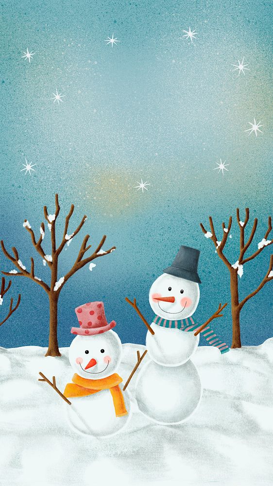 Christmas snowman iPhone wallpaper, cute Winter background