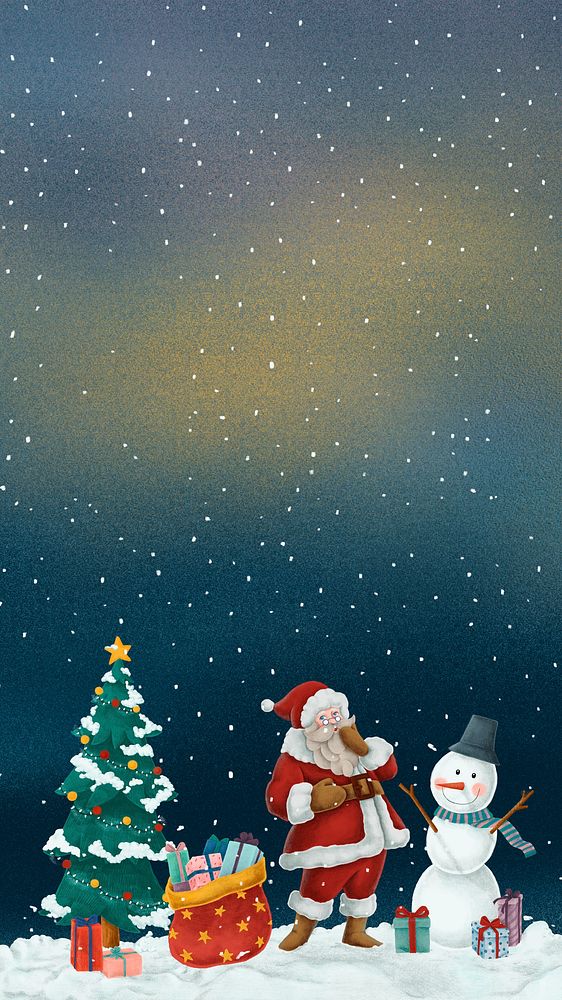 Festive Christmas celebration phone wallpaper, Santa, snowman background psd