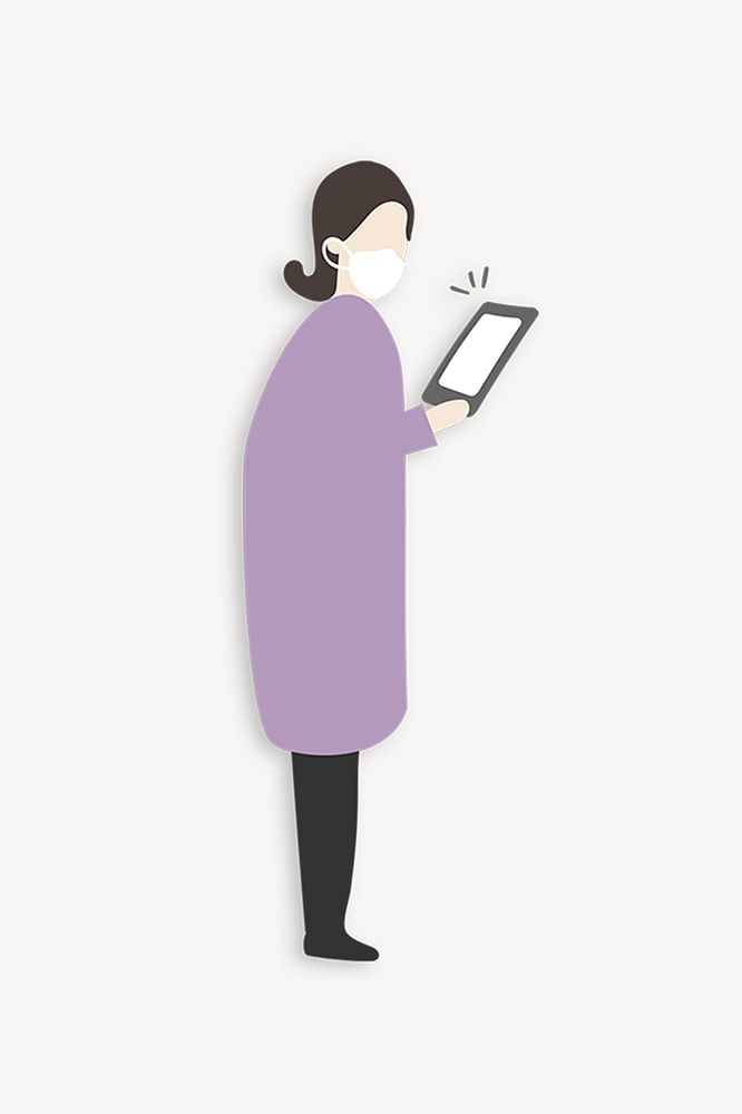 Woman holding digital tablet cartoon psd