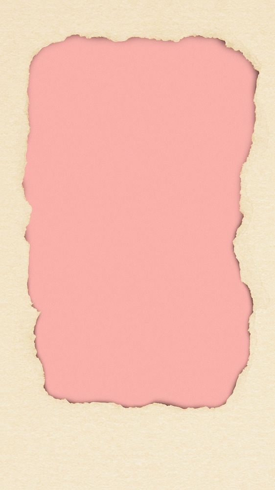 Beige ripped paper frame phone wallpaper, pink background psd