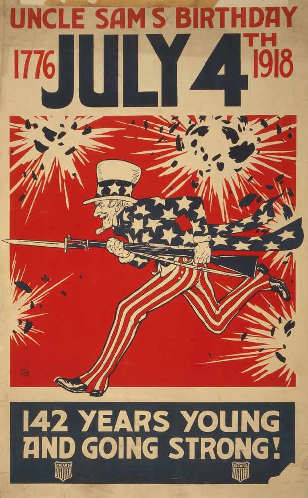 Uncle Sam's birthday July, 4th poster (1918). Original public domain image from the Library of Congress.