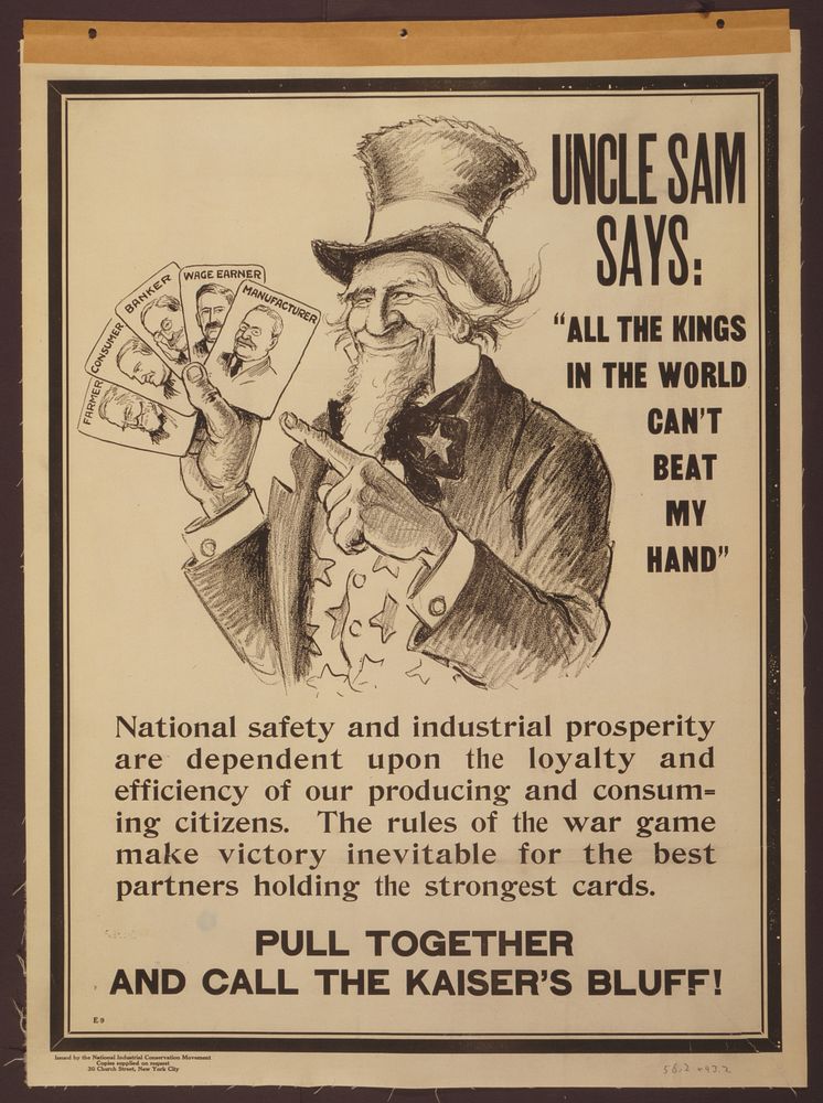 Uncle Sam says: "All the kings in the world can't beat my hand