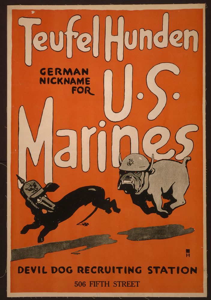 Teufel hunden, German nickname for U.S. Marines Devil dog recruiting station, 506 Fifth Street H.