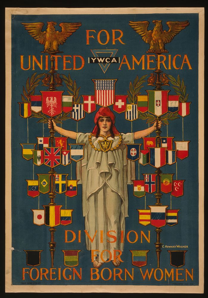 For united America, YWCA division for foreign born women  C. Howard Walker ; Carey Print Lith. N.Y.