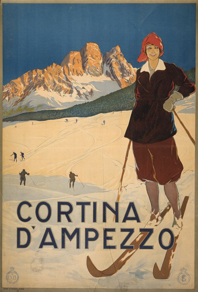 Cortina d'Ampezzo (1920) vintage poster by Stab A. Marzi. Original public domain image from the Library of Congress.