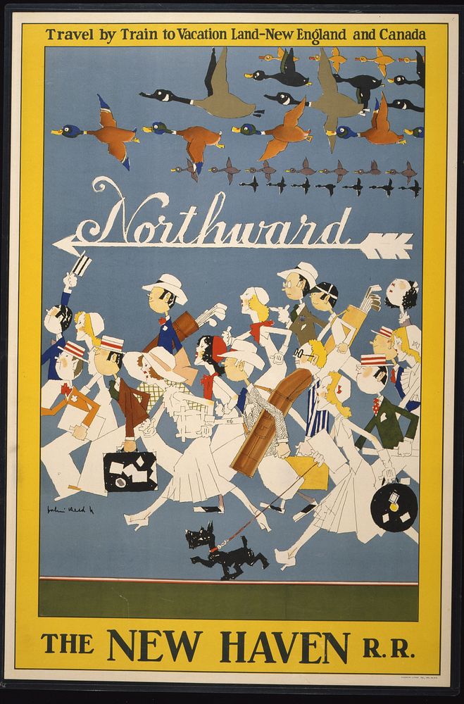 Northward Travel by train to vacation land - New England and Canada. The New Haven R.R. John Held Jr.