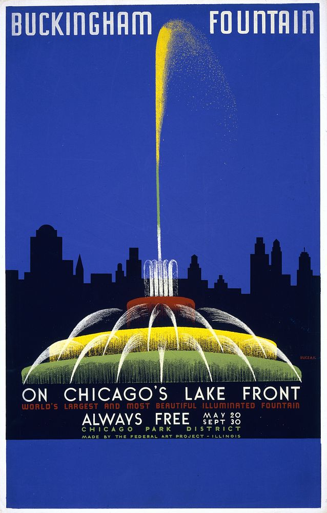 Buckingham Fountain on Chicago's lake front, world's largest and most beautiful illuminated fountain ...  Buczak.