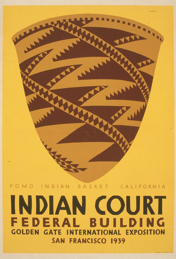 Indian court, Federal Building, Golden Gate International Exposition, San Francisco, 1939 Pomo Indian basket, California…