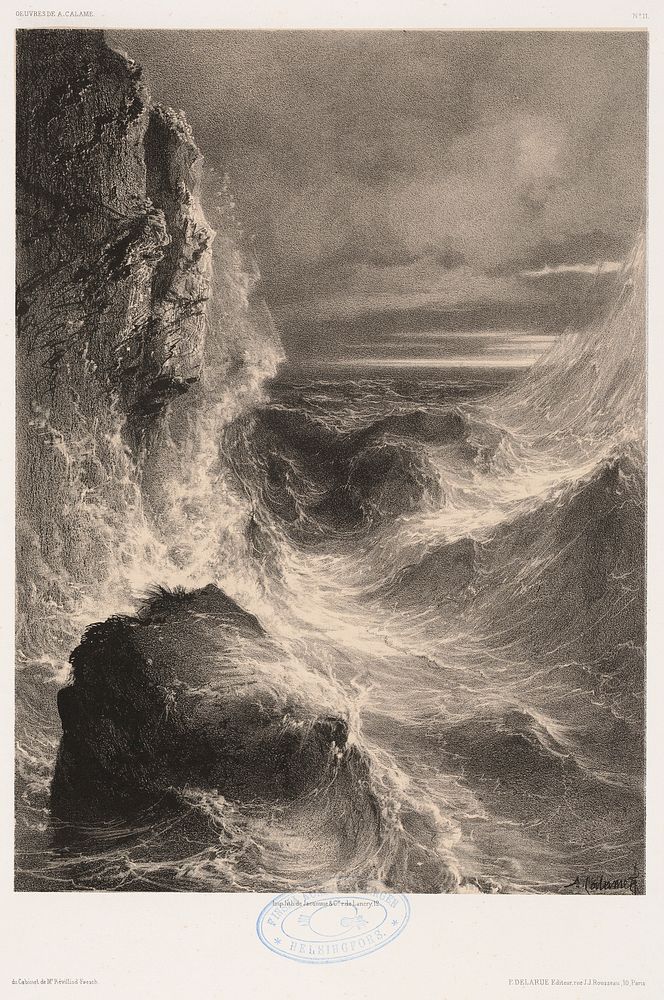 Rantakallioita myrskyssä, by Alaxandre Calame