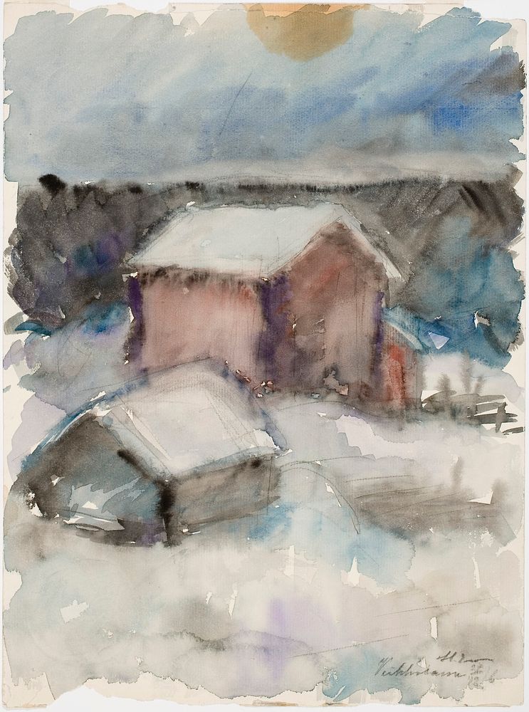 Talvikuva, rakennuksia lumessa, 1916, Henry Ericsson