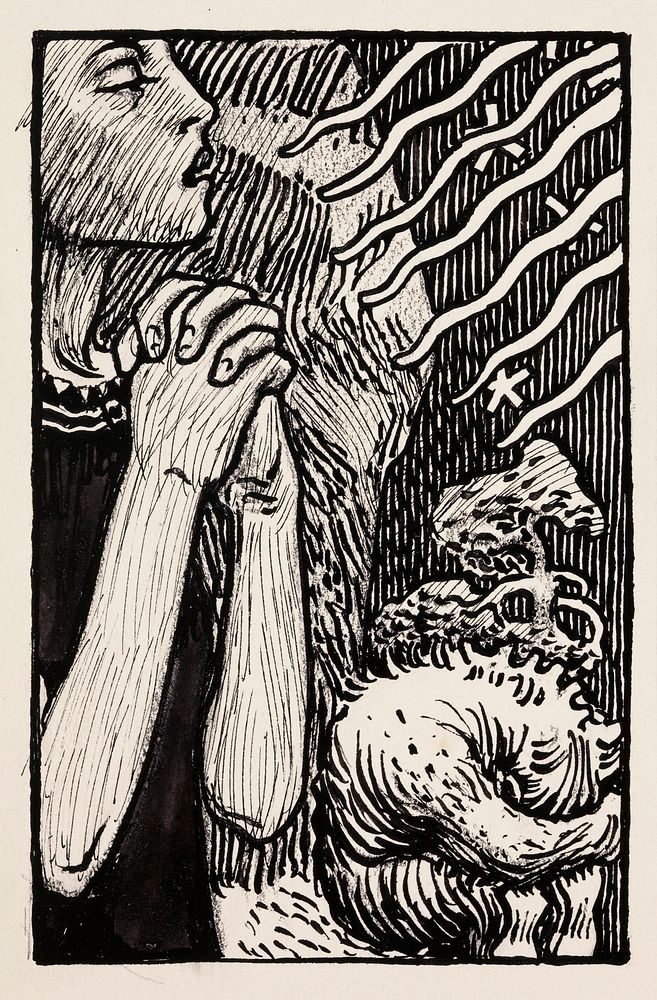 Luonnos rukoilevaan impeen, 1907, by Akseli Gallen-Kallela