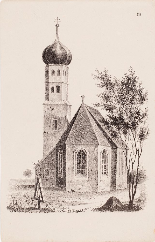 Kreikkalaiskatolinen kirkko, kuva n:o 29 opetussarjassa grunder i teckna och rita, 1838, Magnus von Wright