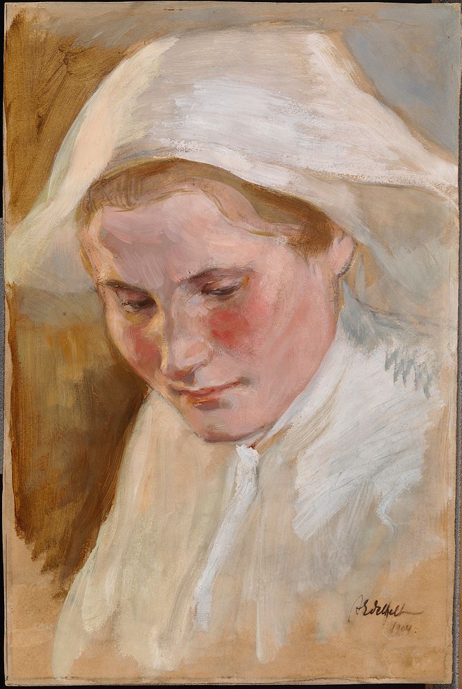 Naisen pää, harjoitelma pietari brahe-sarjan lopullista luonnosta varten, 1904, by Albert Edelfelt