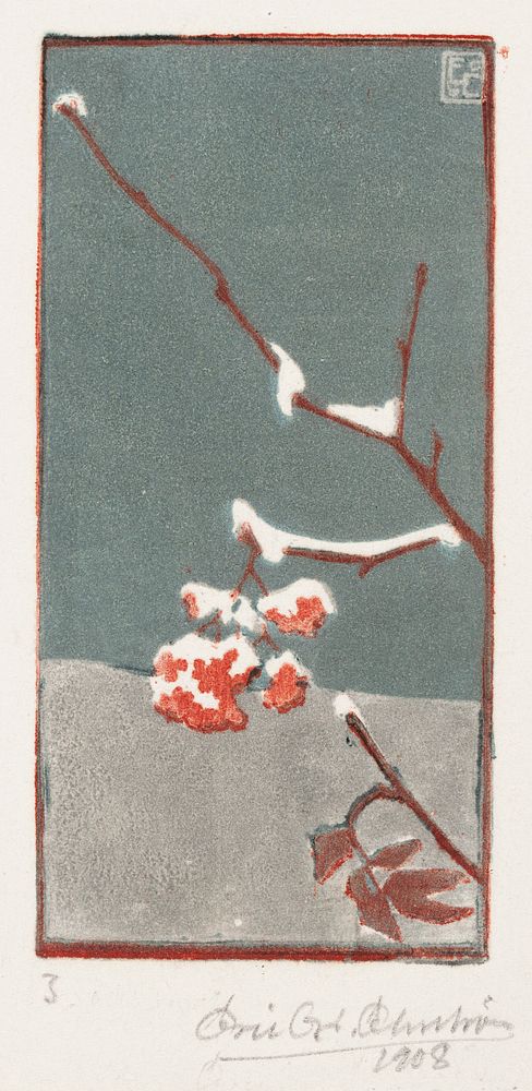Cluster of rowanberries with snow, 1908, Eric O. W. Ehrström
