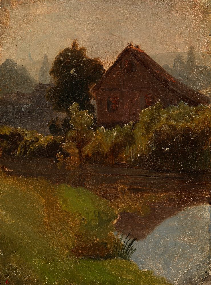 Rakennuksia veden varrella, harjoitelma, 1854, Werner Holmberg