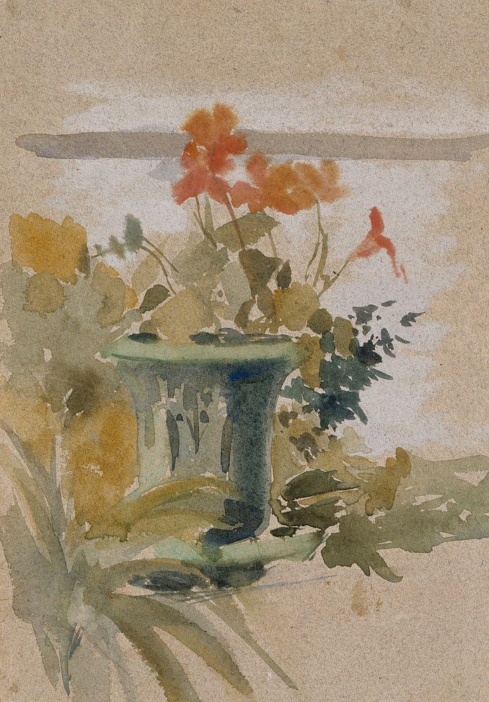 Pelargoniums on the terrace, 1890 - 1899, by Albert Edelfelt