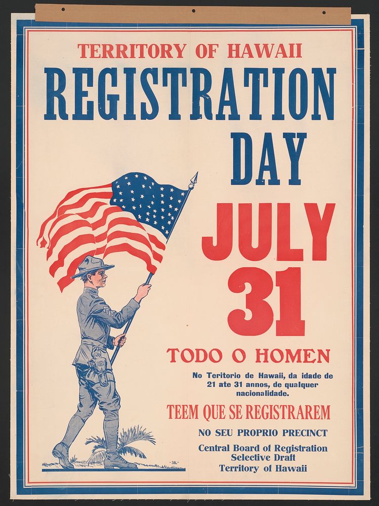 Territory of Hawaii registration day July 31 (1917) poster. Original public domain image from Library of Congress. Digitally…