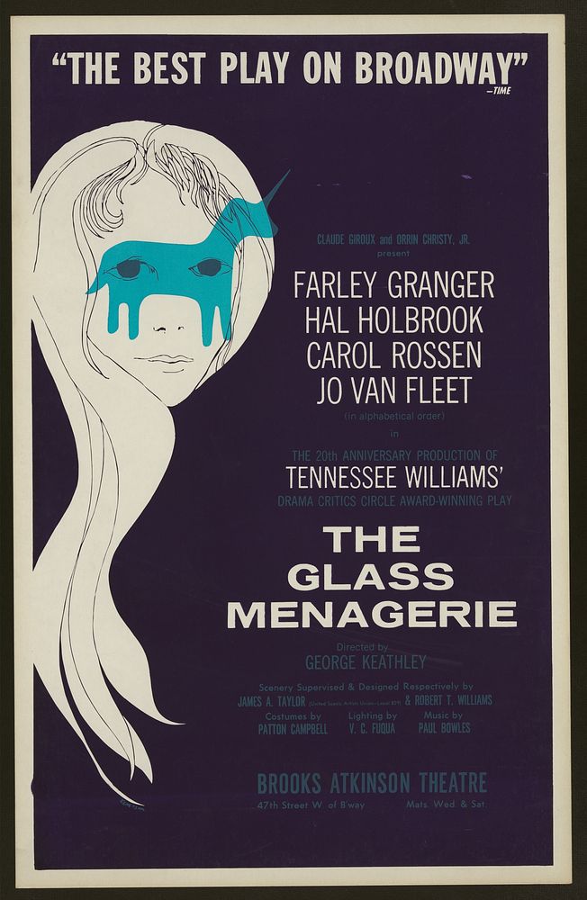 The Glass menagerie (1960-1970) poster by Kene & Son. Original public domain image from Library of Congress. Digitally…