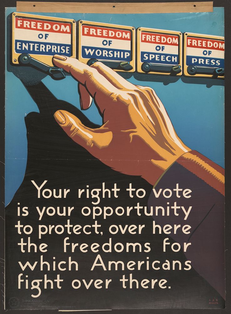 Your right to vote is your opportunity to protect (1943) election poster by Chester Raymond Miller. Original public domain…