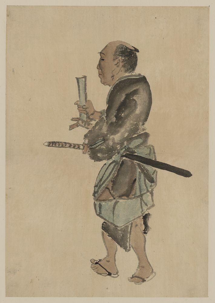 Man with a sword walking toward the left