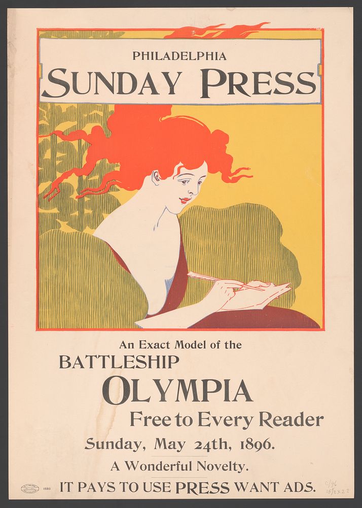 An exact model of the battleship Olympia free to every reader, Sunday , May 24th, 1896.
