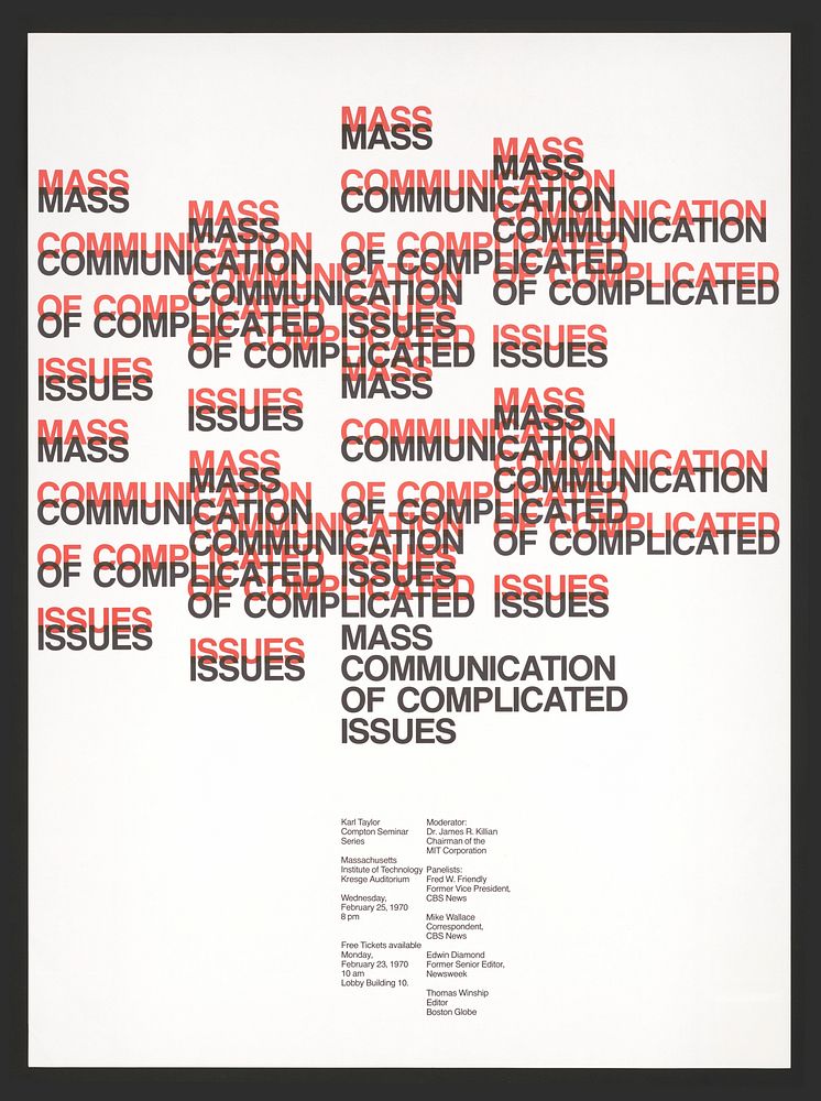 Mass communication of complicated issues Karl Taylor Compton seminar series (1970) vintage poster by Dietmar R. Winkler.…