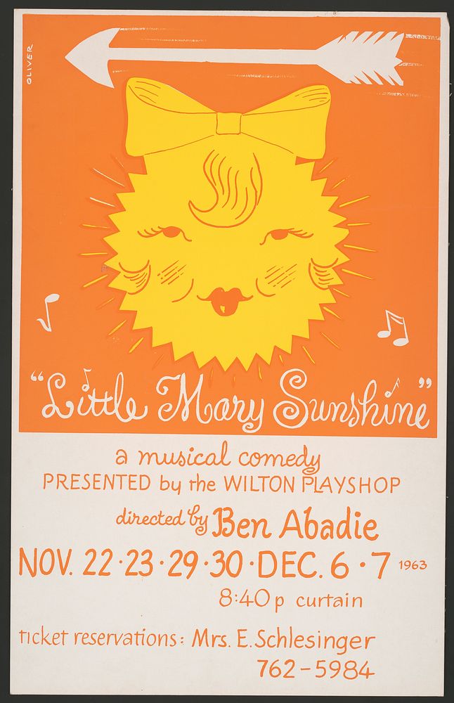 "Little Mary Sunshine." a musical comedy (1960-1970) poster directed by Ben Abadie. Original public domain image from…