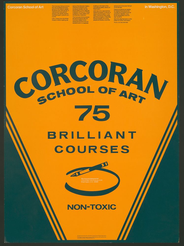 Corcoran School of Art. 75 brillant courses (1970) poster by The North Charles Street Design Organization. Original public…