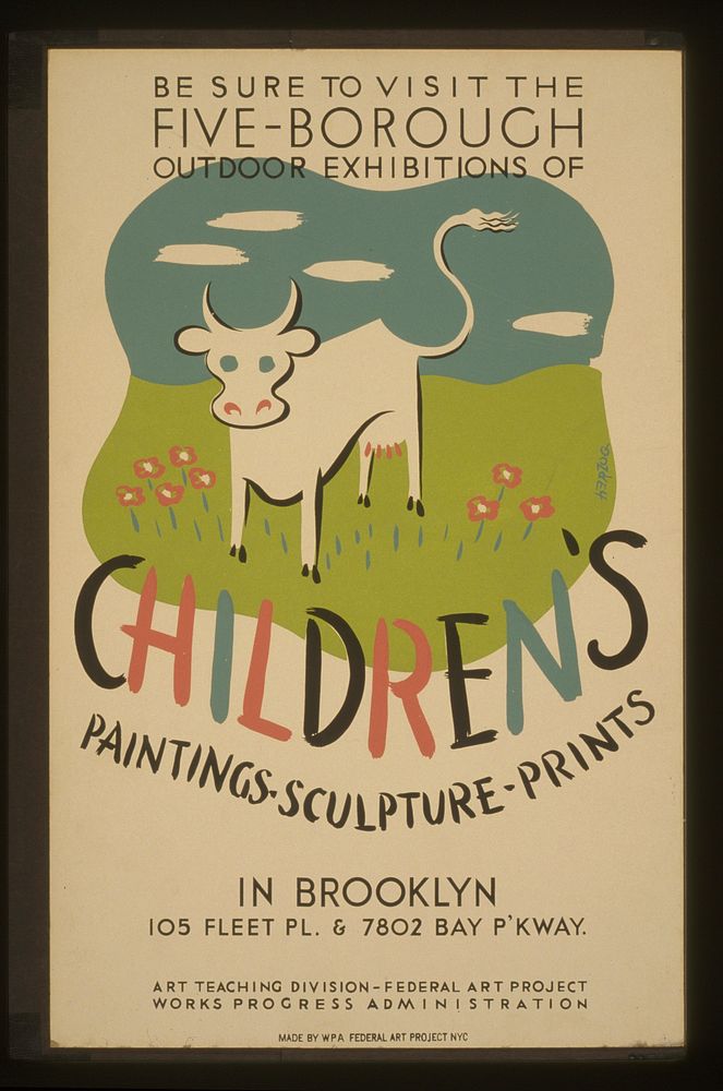 Be sure to visit the five-borough outdoor exhibitions of children's paintings (1941) poster by Henry Herzog. Original public…