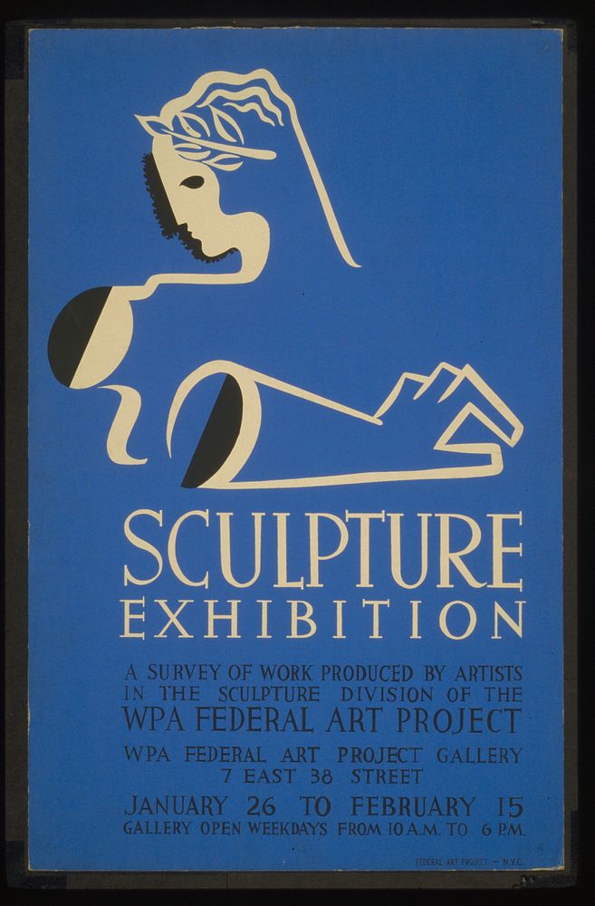 Sculpture exhibition A survey of work produced by artists in the Sculpture Division of the WPA Federal Art Project.