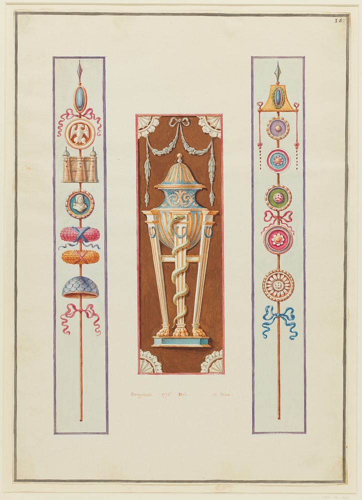 Ornament Design, Tripod between Roman Standards, Michel Angelo Pergolesi