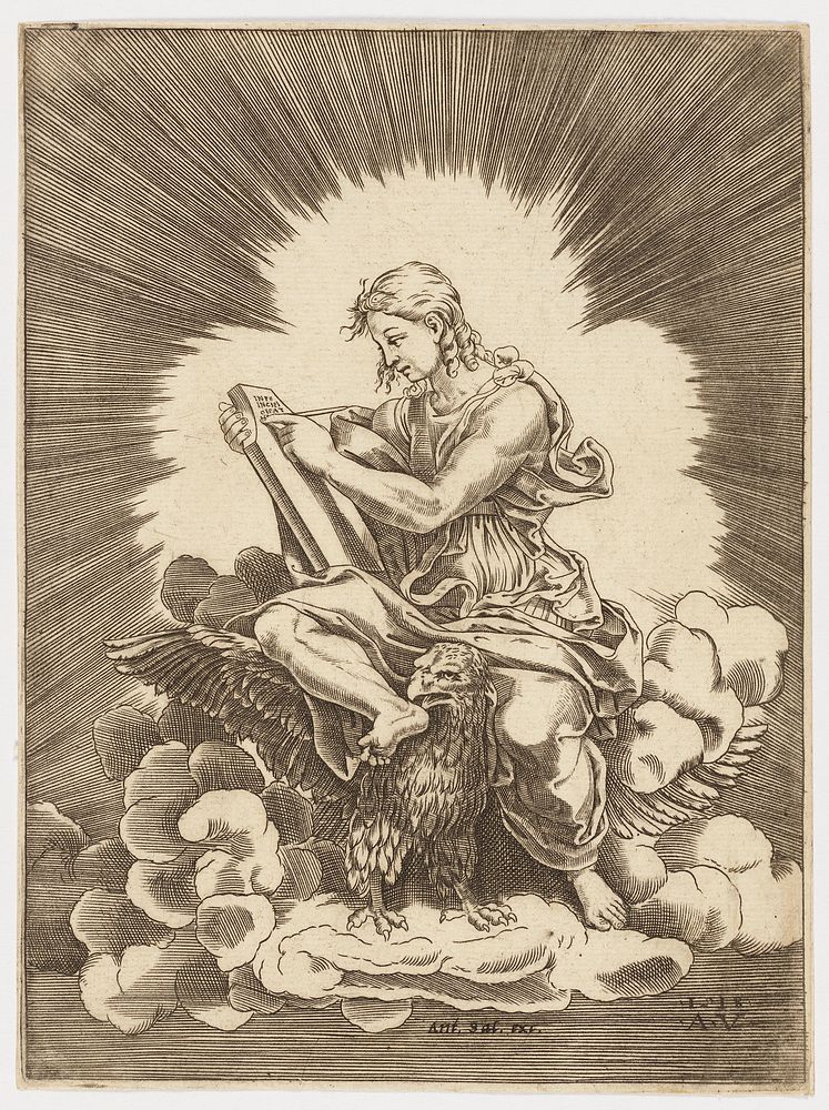 Saint John, writing, seated on an Eagle