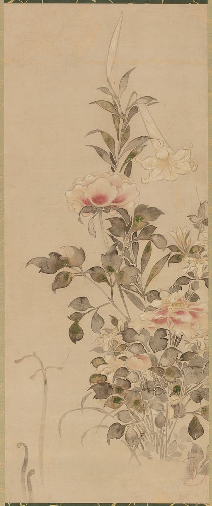 Peonies and lilies, Tawaraya Sotatsu