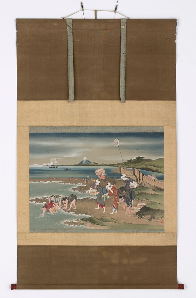 Landscape: clam-gatherers on the shore by Katsushika Hokusai