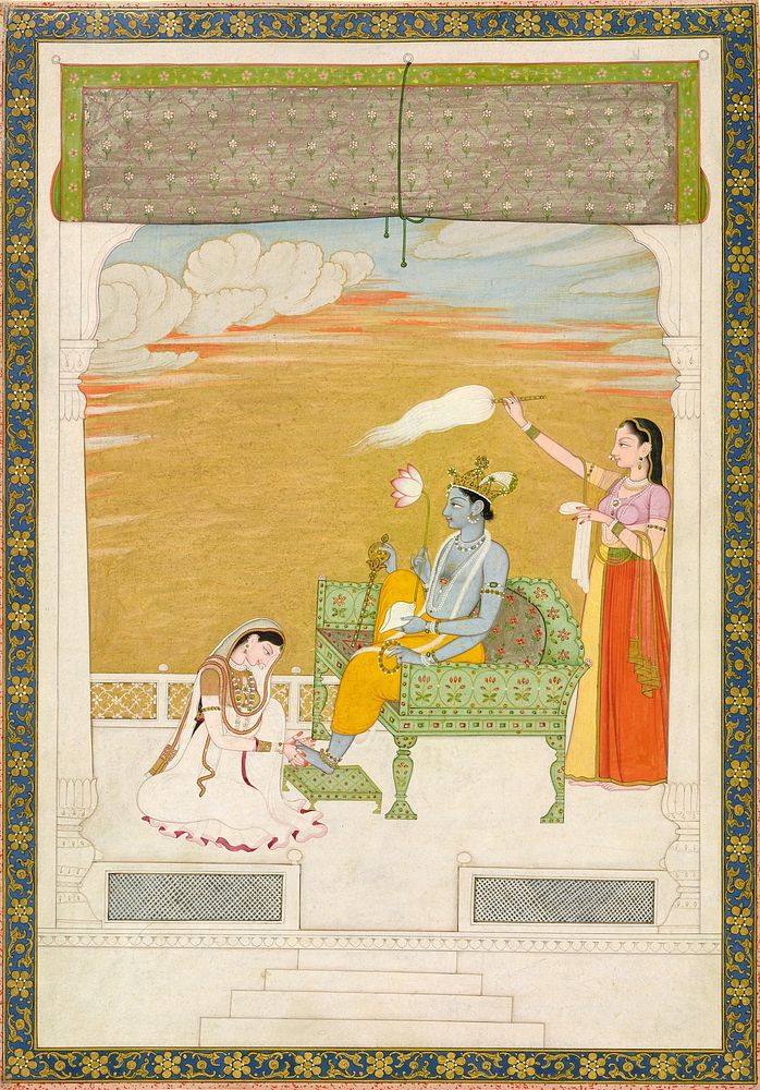 Lakshmi massaging the foot of Vishnu