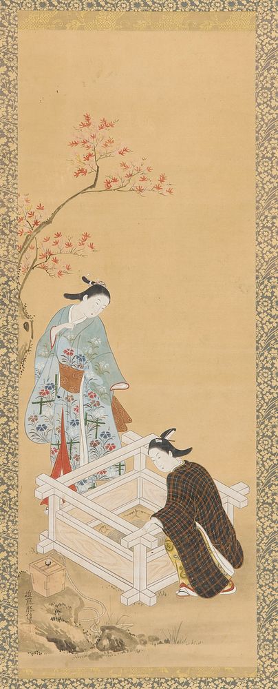 Youth and a maiden near a well