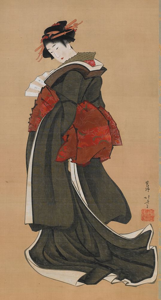 Woman Holding a Fan by Katsushika Hokusai