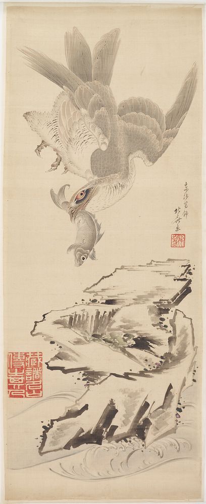 Hawk and fish by Katsushika Hokusai