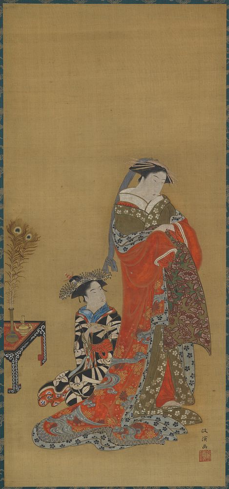 A Courtesan and attendant, Kitao Masanobu