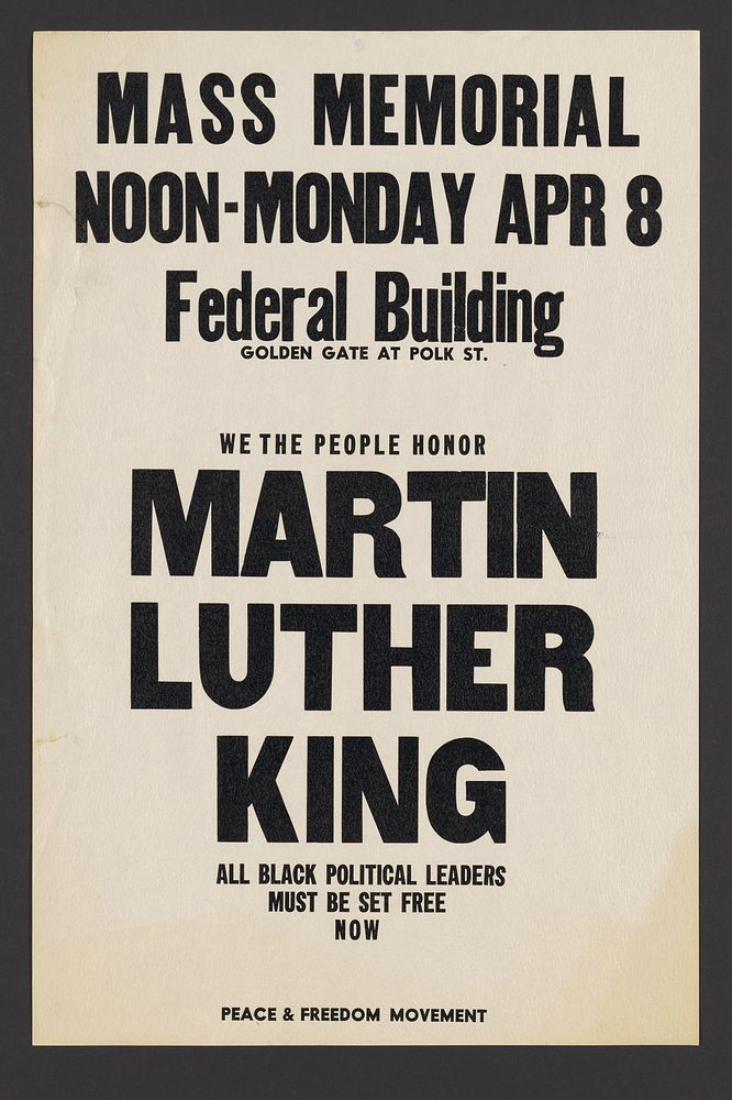 Poster for a mass Memorial for Martin Luther King, National Museum of African American History and Culture