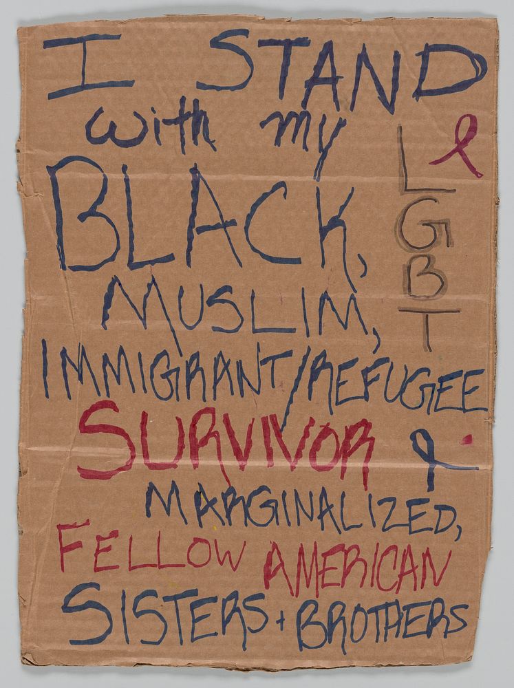Sign from Women's March on Washington with "I Stand with...", National Museum of African American History and Culture
